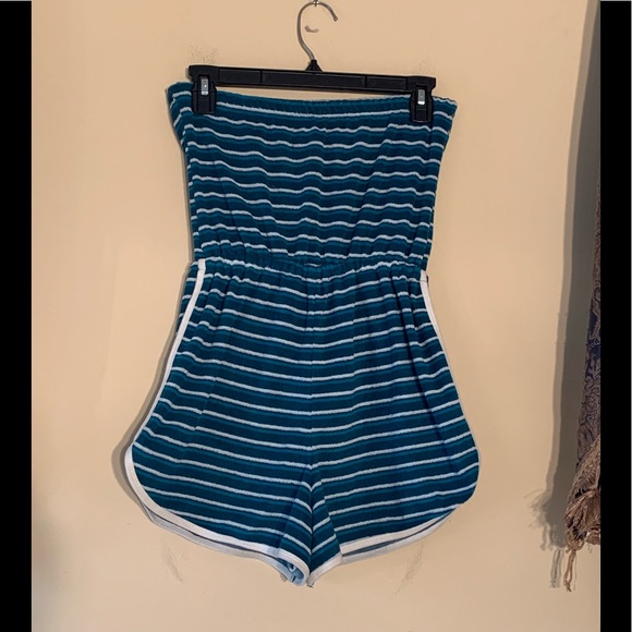Hollister S Blue,teal,and white terry, strapless romper - Picture 2 of 5